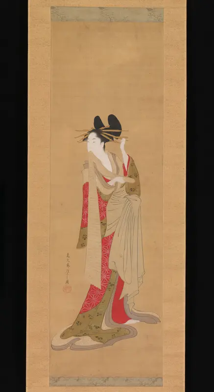 Courtesan with a Letter in Her Mouth Wall Art by Chōbunsai Eishi - High-Resolution Digital Print