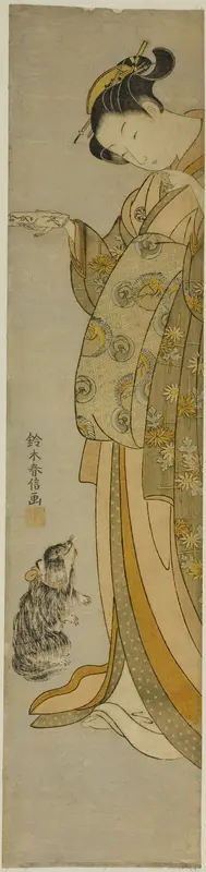 Courtesan with her Pet Wall Art by Suzuki Harunobu - High-Resolution Digital Print
