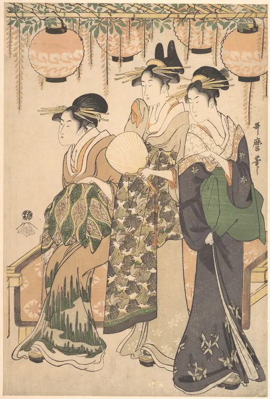 Courtesans Beneath a Wisteria Arbor (Fuji dana shita no yūjo tachi)