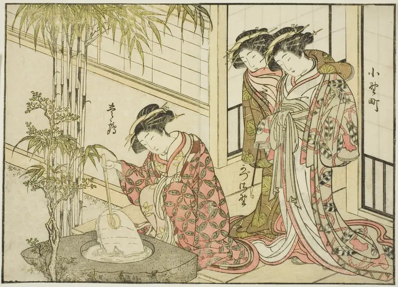 Courtesans of the Maruya, from the book "Mirror of Beautiful Women of the Pleasure Quarters (Seiro bijin awase sugata kagami)," vol. 2