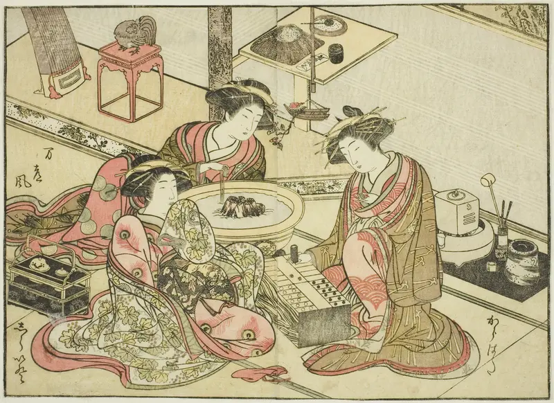Courtesans of the Yamashiroya, from the book "Mirror of Beautiful Women of the Pleasure Quarters (Seiro bijin awase sugata kagami)," vol. 2