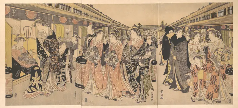 Courtesans Promenading on the Nakanochō in Yoshiwara