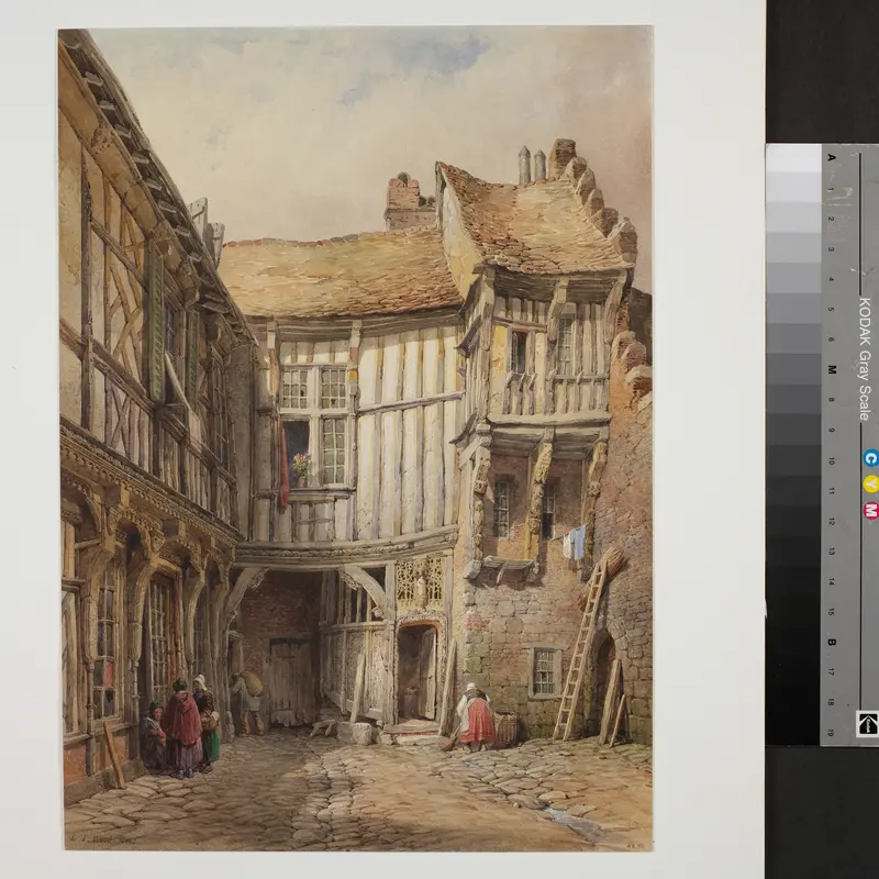 Courtyard of House at no. 29, Rue de la Tannerie, Abbeville, Somme, France; said to be from the reign of François I Wall Art by Lewis John Wood - High-Resolution Digital Print