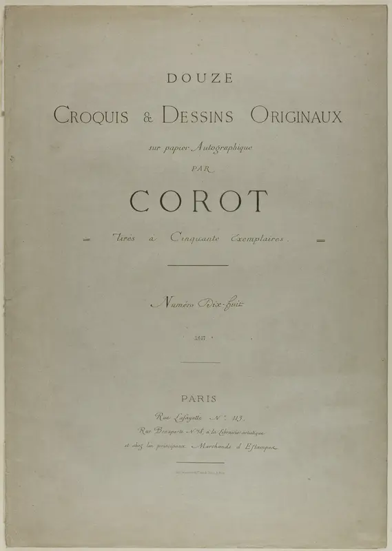 Cover and Text for Album Douze Croquis et Dessins Originaux Wall Art by Jean Baptiste Camille Corot - High-Resolution Digital Print