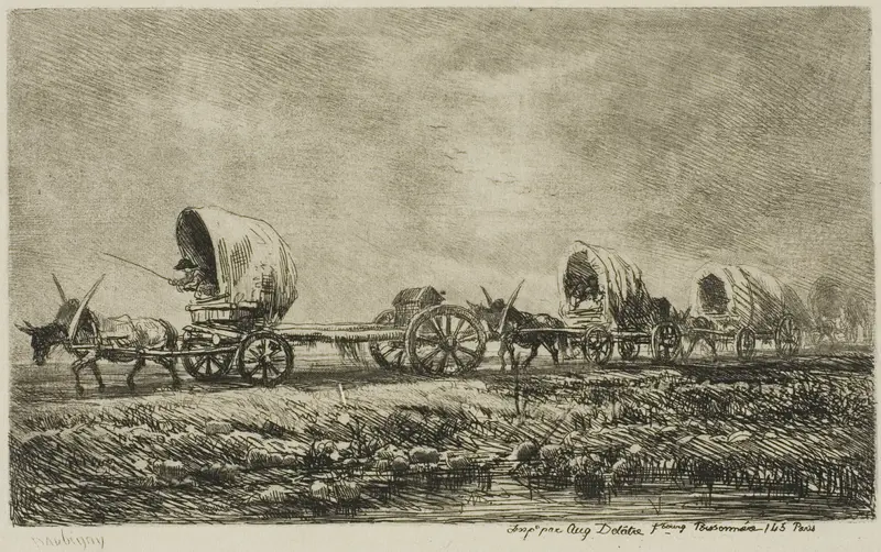 Covered Wagons (Souvenir of the Morvan) Wall Art by Charles François Daubigny - High-Resolution Digital Print