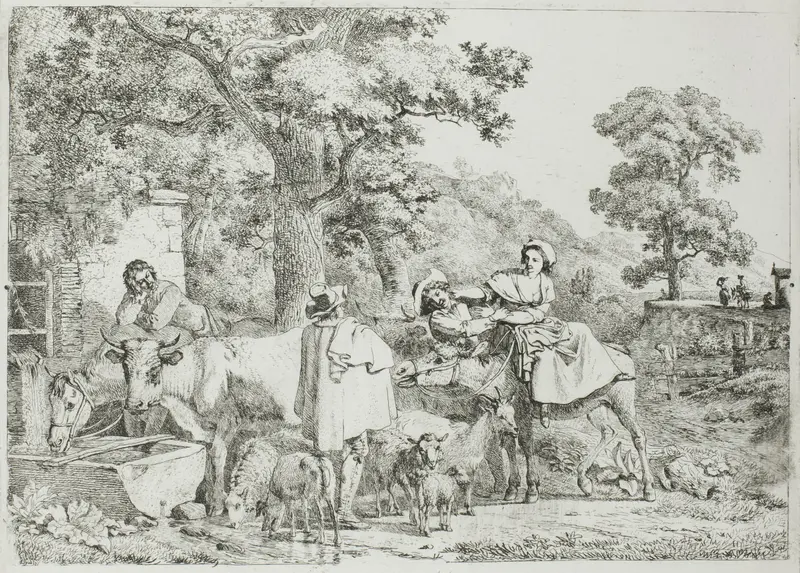 Cow and Horse at the Trough Wall Art by Jean Louis de Marne - High-Resolution Digital Print