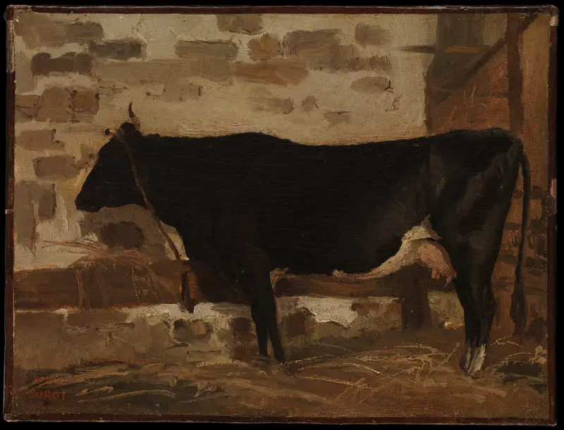 Cow in a Barn Wall Art by Camille Corot - High-Resolution Digital Print