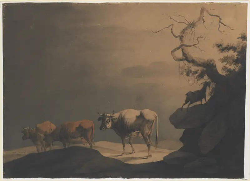 Cows and a Goat in a Landscape Wall Art by Jean Pillement - High-Resolution Digital Print