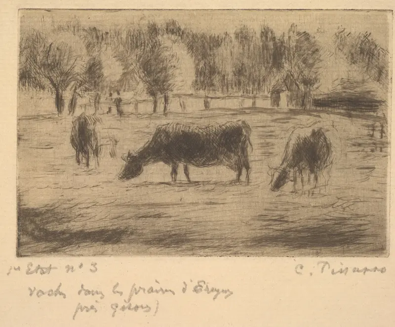 Cows in the Fields of Éragny, near Gisors Wall Art by Camille Pissarro - High-Resolution Digital Print