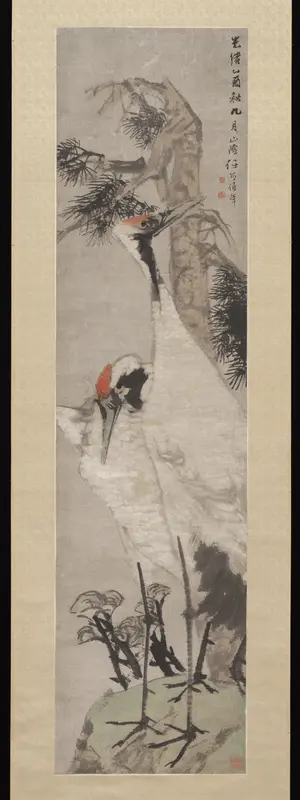 Cranes, Pine Tree, and Lichen