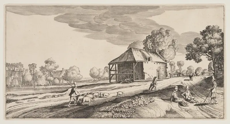 Crossroad Near a Water-Mill, from Landscapes (Playsante Lantschappen)