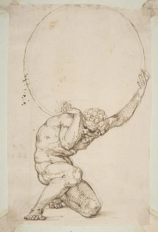 Crouching Figure of Atlas Wall Art by Baldassarre Tommaso Peruzzi - High-Resolution Digital Print