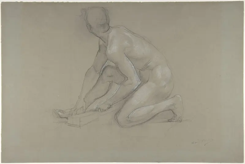 Crouching Nude Male Figure Wall Art by Paul Baudry - High-Resolution Digital Print