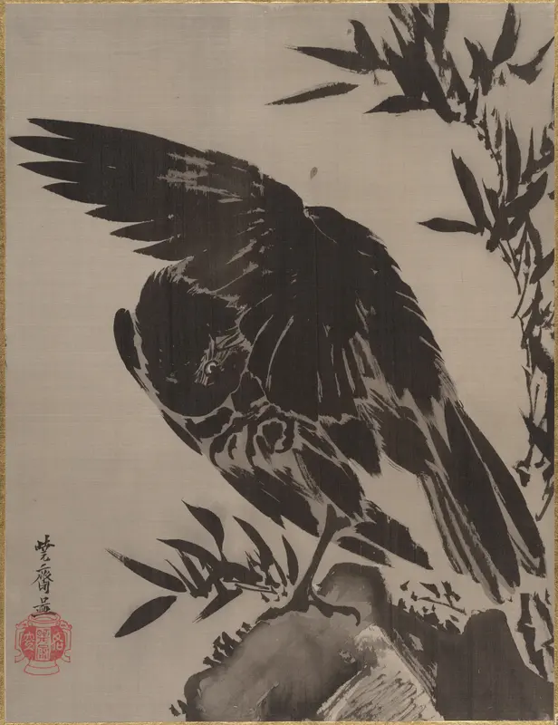 Crow on a Rock Wall Art by Kawanabe Kyōsai 河鍋暁斎 - High-Resolution Digital Print