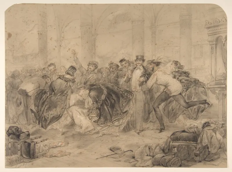 Crowd Leaving a Theater (?) Wall Art by Pierre-Numa Bassaget, called Numa - High-Resolution Digital Print