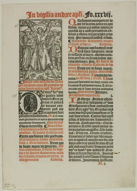 Crucifixion of Saint Andrew from Missale Monasteriense, plate 65 from Woodcuts from Books of the XVI Century Wall Art by Unknown artist - High-Resolution Digital Print