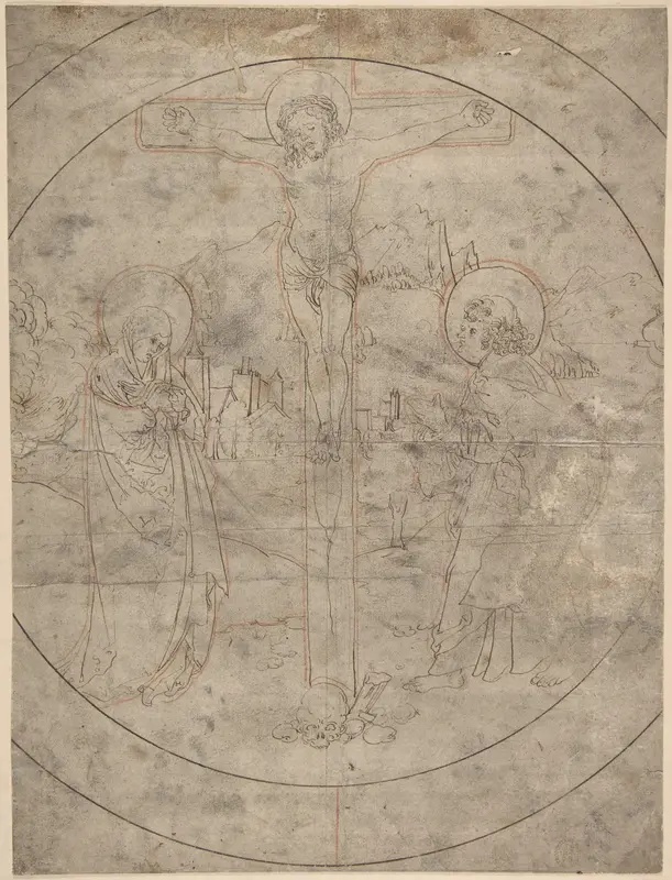 Crucifixion with the Virgin and St. John the Evangelist Wall Art by Anonymous, German, 16th century - High-Resolution Digital Print