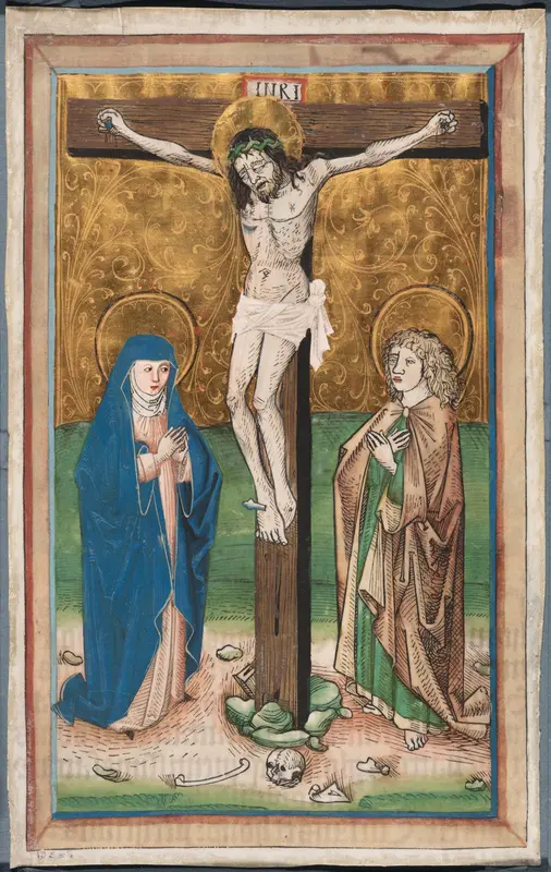 Crucifixion with the Virgin Mary and Saint John (recto); Saint Sebald with the Donors Paul Volkmayr and Sebald Schreyer (verso) Wall Art by Unknown artist - High-Resolution Digital Print