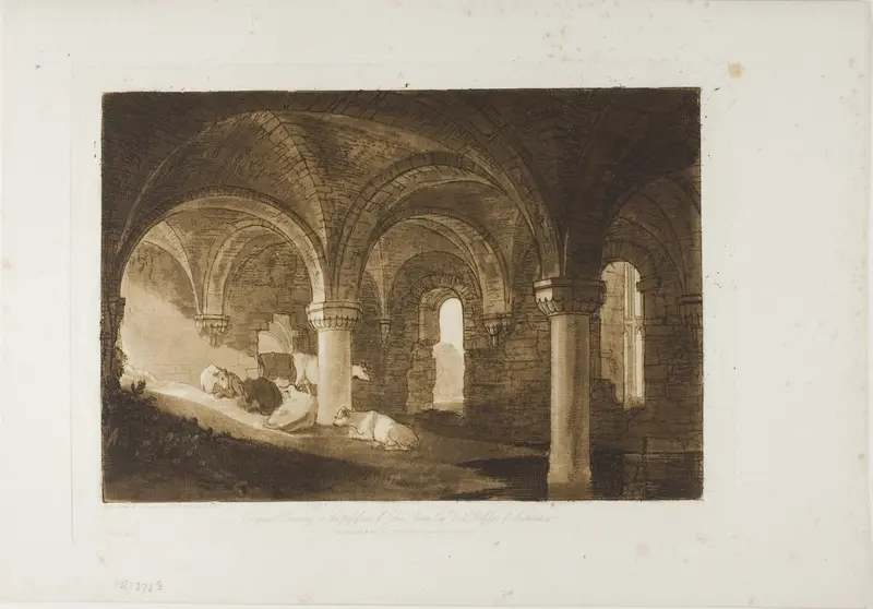 Crypt of Kirkstall Abbey, plate 39 from Liber Studiorum Wall Art by Joseph Mallord William Turner - High-Resolution Digital Print