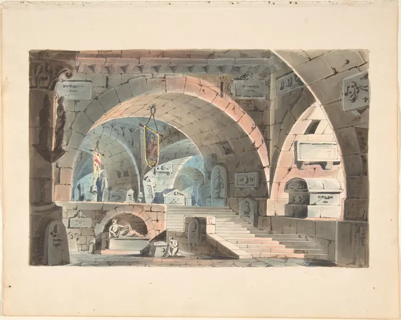 Crypt with a Kneeling Mourner Wall Art by Anonymous, Italian, 19th century - High-Resolution Digital Print