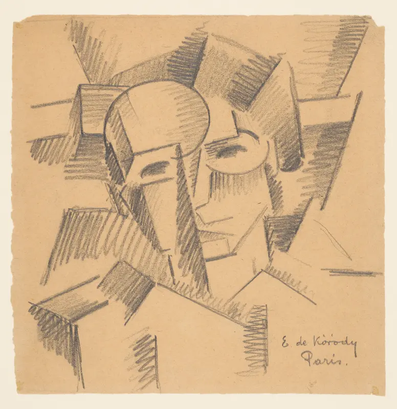 Cubist Study of A Head Wall Art by Elemér de Kóródy - High-Resolution Digital Print