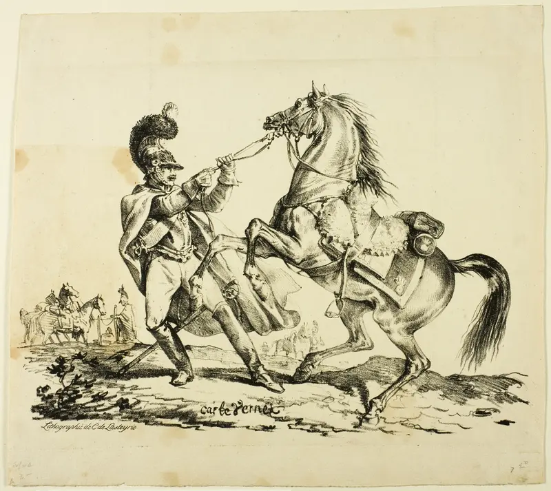 Cuirassier on Foot Restraining His Rearing Horse