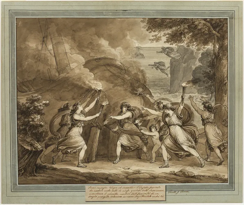 Cupid Advises Calypso to Set Fire to Mentor’s Ship, from The Adventures of Telemachus, Book 7 Wall Art by Bartolomeo Pinelli - High-Resolution Digital Print