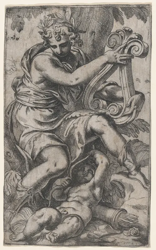 Cupid and Apollo with a lyre Wall Art by Paolo Farinati - High-Resolution Digital Print
