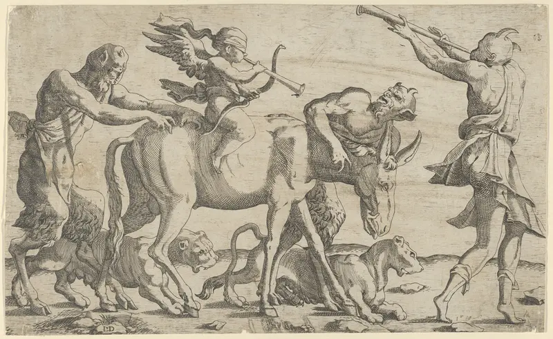 Cupid being led blindfolded on a donkey Wall Art by Léon Davent - High-Resolution Digital Print