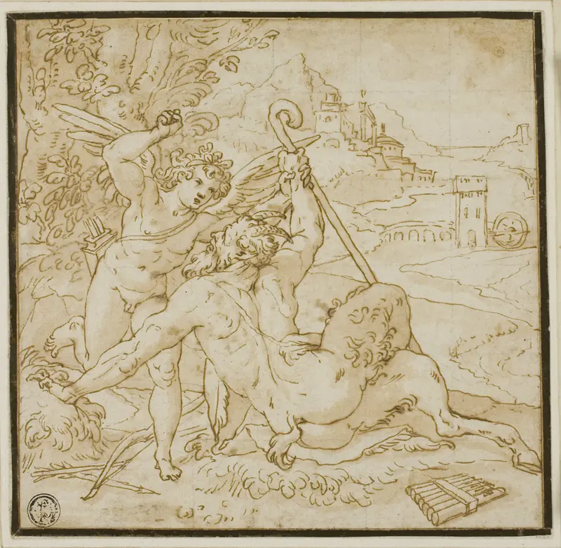Cupid Overcoming Pan Wall Art by Orazio Samacchini - High-Resolution Digital Print