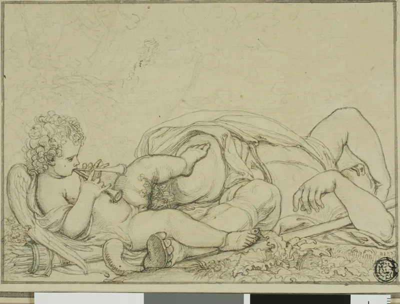 Cupid Playing Flute and Sleeping Shepherd Wall Art by Richard Cosway, R.A. - High-Resolution Digital Print