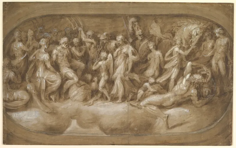Cupid Presenting Psyche to the Gods Wall Art by Andrea Schiavone (Andrea Meldola) - High-Resolution Digital Print