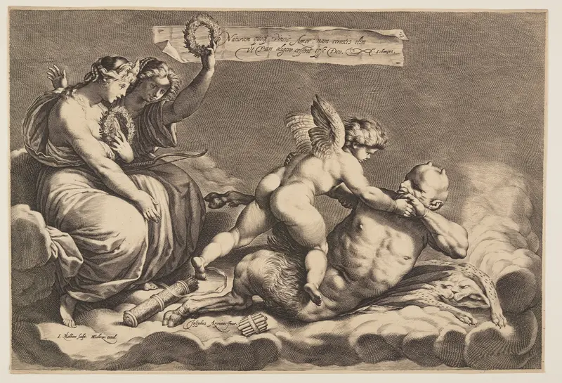 Cupid Taming Pan Wall Art by Jacob Matham - High-Resolution Digital Print