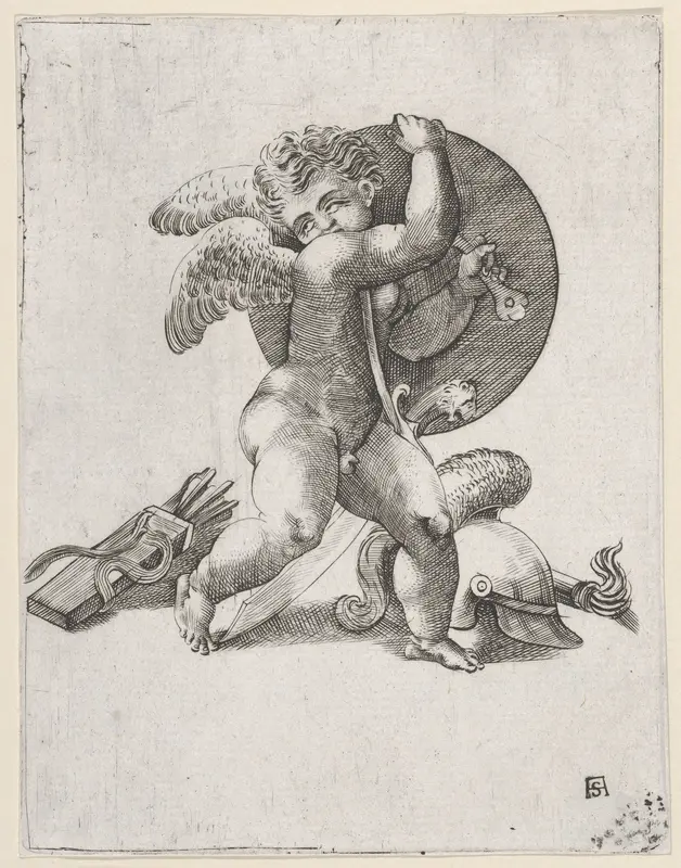 Cupid with Weapons of Mars Wall Art by Adamo (Ghisi) Scultori - High-Resolution Digital Print