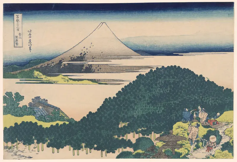 Cushion Pine Tree at Aoyama (Aoyama Enza no matsu), from the series "Thirty-six Views of Mount Fuji (Fugaku sanjurokkei)"