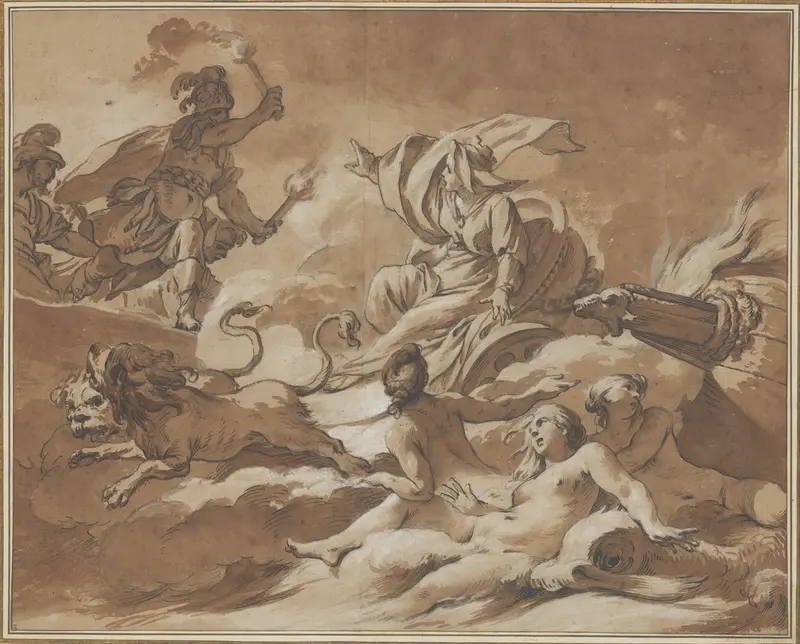 Cybele Prevents Turnus from Setting Fire to the Trojan Fleet by Transforming the Ships into Sea Goddesses Wall Art by Jean-Baptiste Marie Pierre - High-Resolution Digital Print