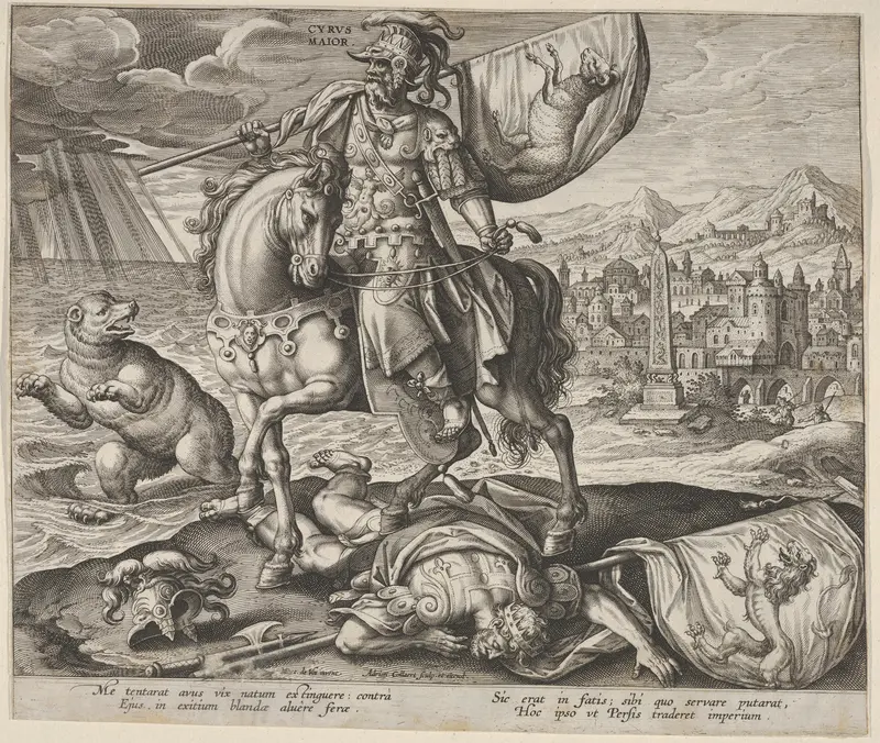 Cyrus, King of Persia, from "Four Illustrious Rulers of Antiquity" Wall Art by Adriaen Collaert - High-Resolution Digital Print