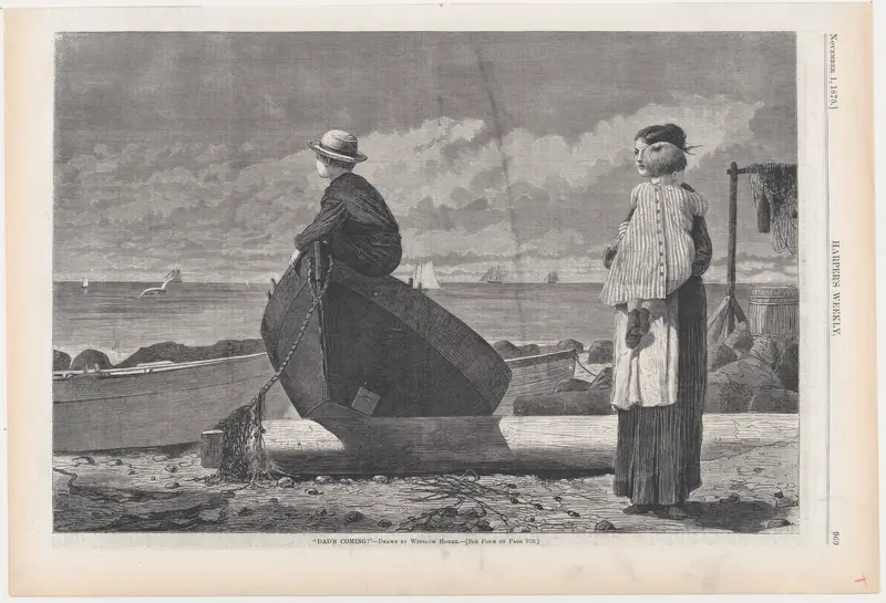 "Dad's Coming!" (from "Harper's Weekly," Vol. XVII) Wall Art by Winslow Homer - High-Resolution Digital Print