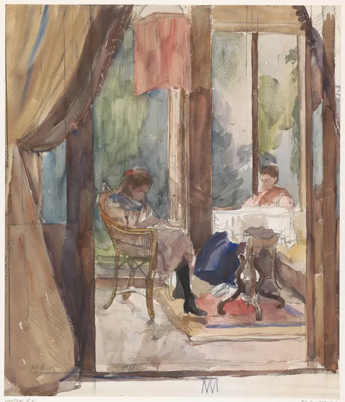 Dame en een jong meisje, beide lezend in de serre van het huis aan de Riouwstraat 6, te Den Haag Wall Art by Barbara Elisabeth van Houten - High-Resolution Digital Print