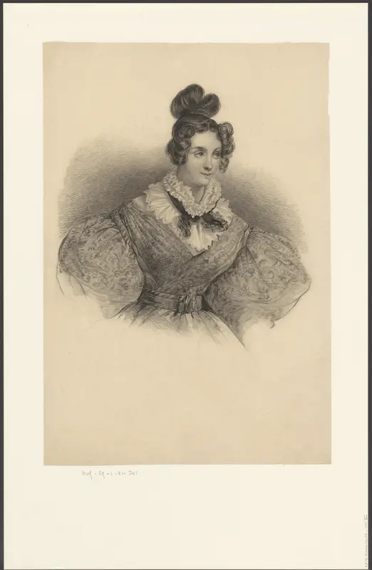Dame in een jurk met pofmouwen en met een kraag Wall Art by anonymous - High-Resolution Digital Print