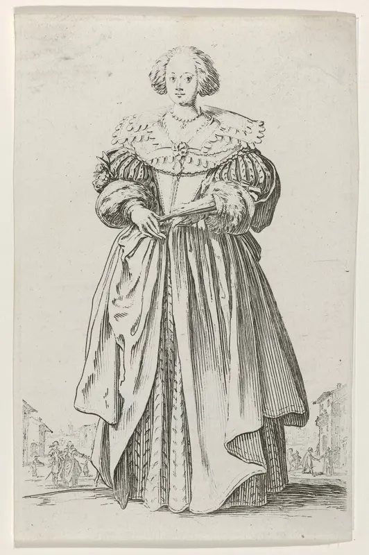 Dame met gesloten waaier, van voren gezien Wall Art by Jacques Callot - High-Resolution Digital Print
