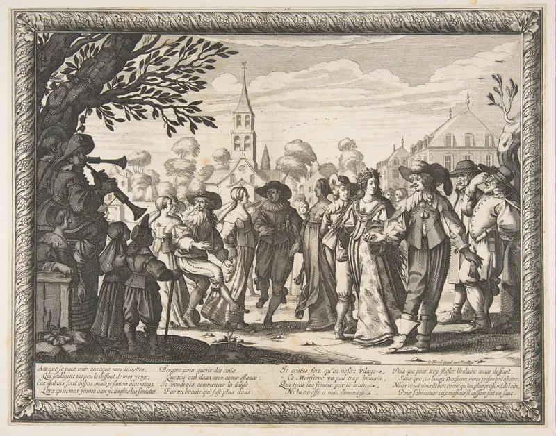 Dance on the Village Square, plate 2 from "Le Mariage à la Campagne" Wall Art by Abraham Bosse - High-Resolution Digital Print