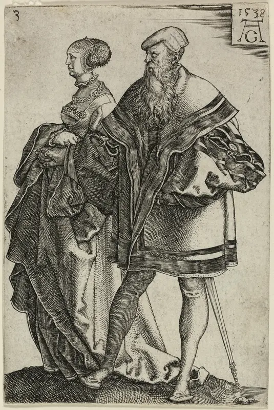 Dancing Couple, plate three from The Large Wedding-Dancers Wall Art by Heinrich Aldegrever - High-Resolution Digital Print