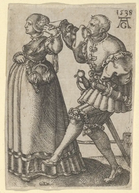 Dancing Couple, with the Male Figure Mid-Step, from "The Small Wedding Dancers" Wall Art by Heinrich Aldegrever - High-Resolution Digital Print