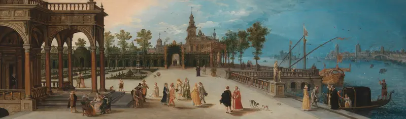 Dancing Party in the Forecourt of an Imaginary Palace with a Capriccio View of Venice in the Distance Wall Art by anonymous - High-Resolution Digital Print