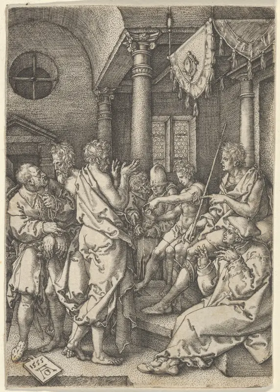Daniel Cross-Examining the Elders, from "The Story of Susanna" Wall Art by Heinrich Aldegrever - High-Resolution Digital Print