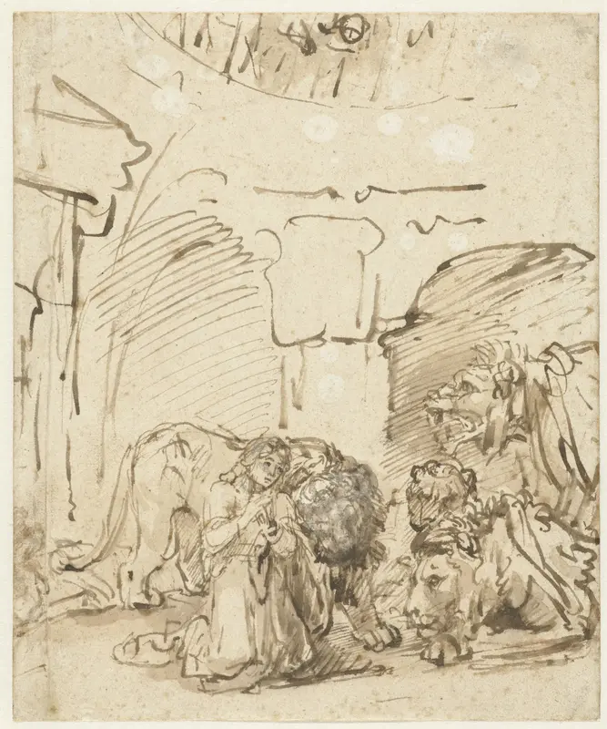 Daniel in the Lions’ Den Wall Art by Rembrandt van Rijn - High-Resolution Digital Print