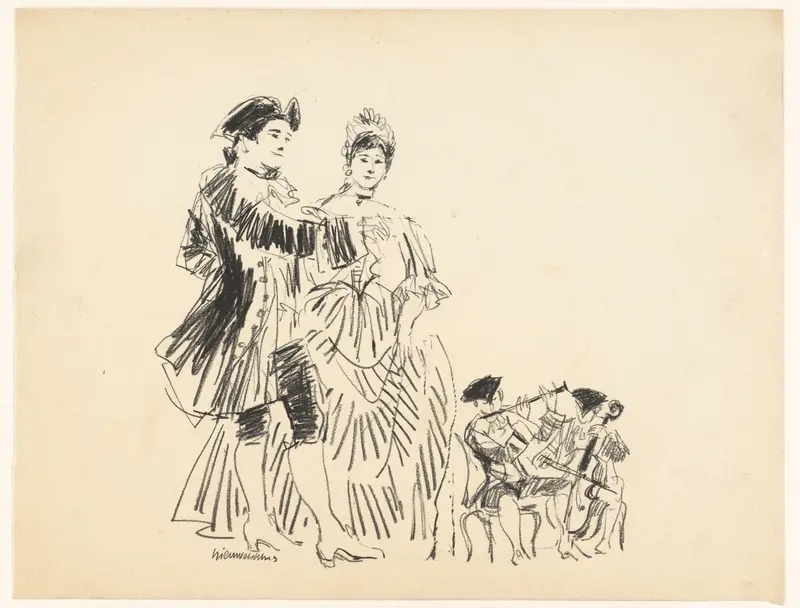 Dansend paar en twee musici Wall Art by Unknown - High-Resolution Digital Print