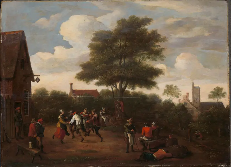 Dansende boeren buiten een herberg Wall Art by Unknown - High-Resolution Digital Print
