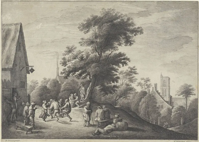 Dansende boeren voor een herberg Wall Art by Unknown - High-Resolution Digital Print
